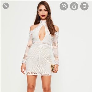 Missguided white lace cold shoulder body con dress
